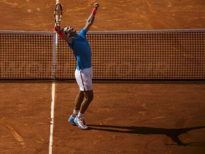 Nadal celebra su victoria ante Dimitrov