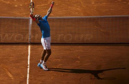 Nadal celebra su victoria ante Dimitrov