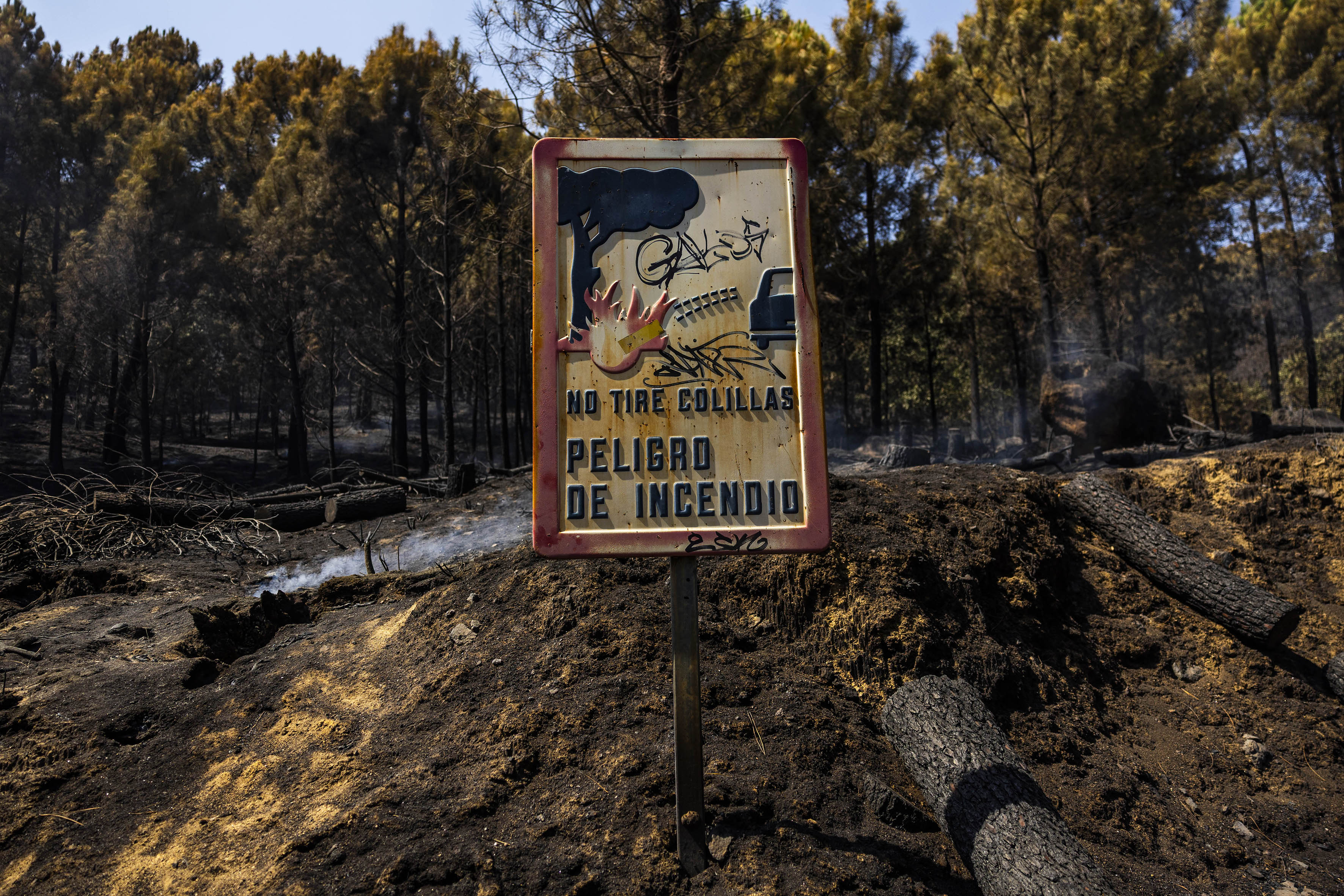 Cartel de advertencia contra el fuego, quemado. 