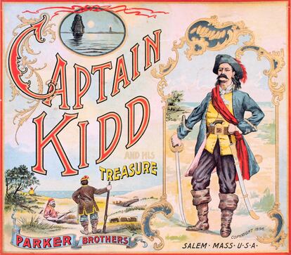 Ilustración del juego de mesa 'El Capitán Kidd y su tesoro' (1896), de Howard Pyle. William Kidd (1645-1701) fue un famoso marinero escocés que actúo en principio con patente de corso, aunque finalmente murió ejecutado, acusado de actos de piratería. Se cree que, antes de ser detenido, enterró un tesoro en una isla cerca de East Hampton.