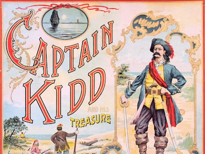 Ilustración del juego de mesa 'El Capitán Kidd y su tesoro' (1896), de Howard Pyle. William Kidd (1645-1701) fue un famoso marinero escocés que actúo en principio con patente de corso, aunque finalmente murió ejecutado, acusado de actos de piratería. Se cree que, antes de ser detenido, enterró un tesoro en una isla cerca de East Hampton.