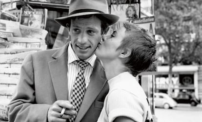 Jean Seberg y Jean-Paul Belmondo en el rodaje de 'Al final de la escapada'.