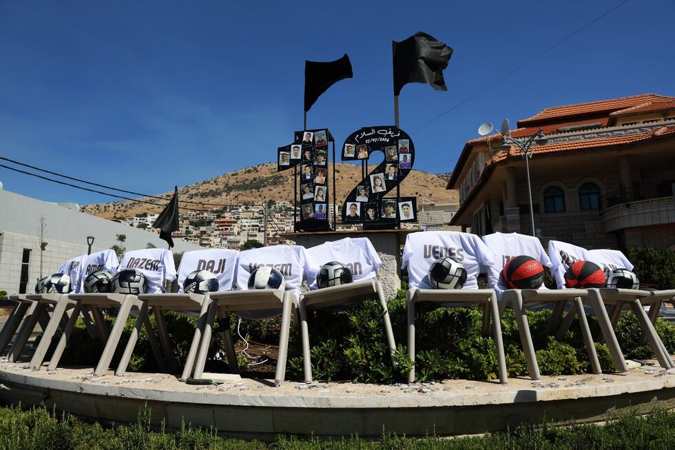 Un monumento en Majdal Shams recuerda a los 12 menores que murieron el sábado tras el impacto de un misil del que Israel acusa a Hezbolá.