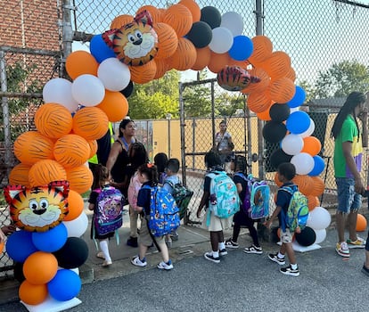 During a child’s first years of life, the microbiome and the brain develop in parallel. In the picture, children at a New York City public school start the school year last September.