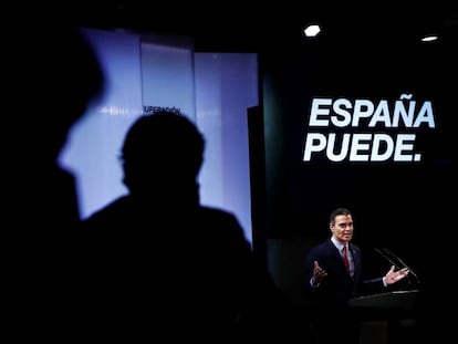 El presidente del Gobierno, Pedro Sánchez, durante la presentación del plan español de recuperación.