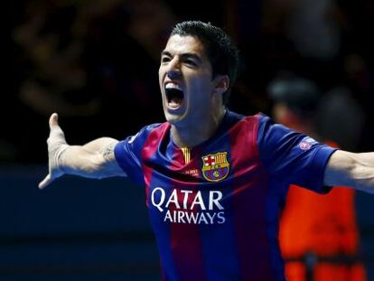 Luis Su&aacute;rez, del F.C. Barcelona, celebra su gol ante el Juventus de Tur&iacute;n en la final de la temporada pasada.