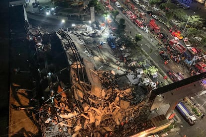 Vista aérea del hotel derrumbado en Quanzhou, en la provincia china de Fujian.