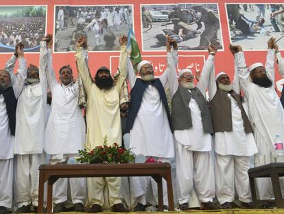 Los l&iacute;deres de Jamaat e Islami, el pasado domingo, en Lahore, Pakist&aacute;n.