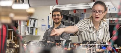 Researchers in one of Columbia University's quantum labs.