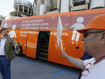 The Hazte Oír bus in Madrid on Tuesday.