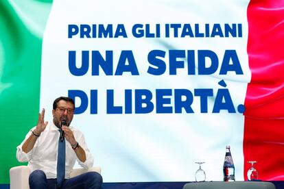 El líder de la Liga, Matteo Salvini, en un acto político en Sicilia antes de declarar ante el juez.