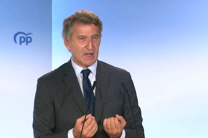 El presidente del PP, Alberto Núñez Feijóo, preside la Junta Directiva Nacional del PP celebrada este lunes en Madrid.