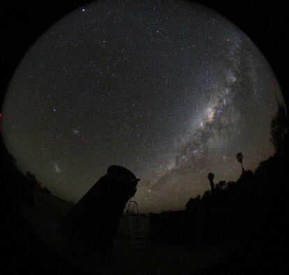 A view of the night sky from an observatory set up by amateur astronomers in the Namibian desert.