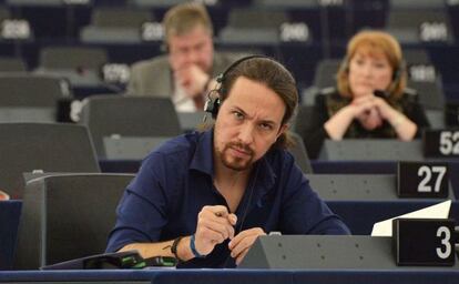 Pablo Iglesias in the European Parliament in Strasbourg on Tuesday.