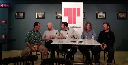 Los payasos de 'Rhumans', de paisano, en la presentación del espectáculo en el Lliure.