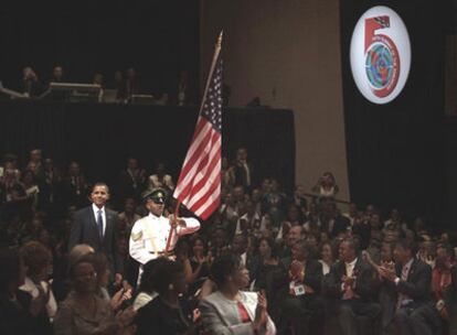 El presidente estadounidense, Barack Obama, durante la ceremonia de apertura de la quinta Cumbre de las Américas, celebrada ayer en Puerto España , en Trinidad y Tobago.