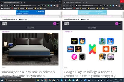 Dos ventanas en una misma pantalla en Windows 10.