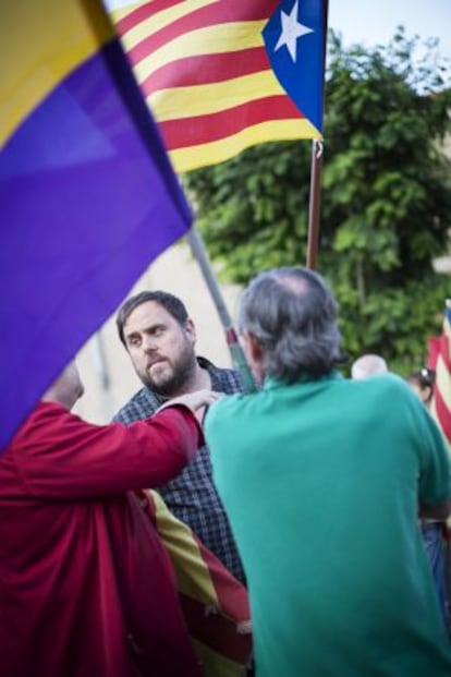 Oriol Junqueras, ayer en la concentraci&oacute;n republicana de su pueblo, del que es alcalde.