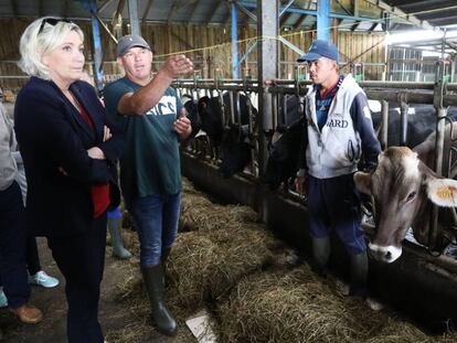 Marine Le Pen, durante una cita con granjeros en la isla francesa de Reunión, en el Índico, en marzo de 2019.