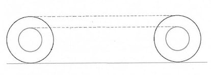 Esquema de dos ruedas concéntricas soldadas entre sí.