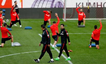 Simeone, durante el último entrenamiento del Atlético