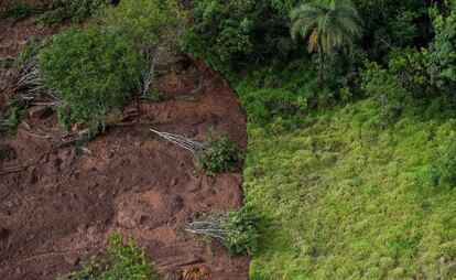 Vista aérea da região de Brumadinho, a 60 km de Belo Horizonte, onde se rompeu a barragem Mina do Feijão.