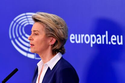 La presidenta de la Comisión Europea, Ursula von der Leyen, este miércoles en el Parlamento Europeo.