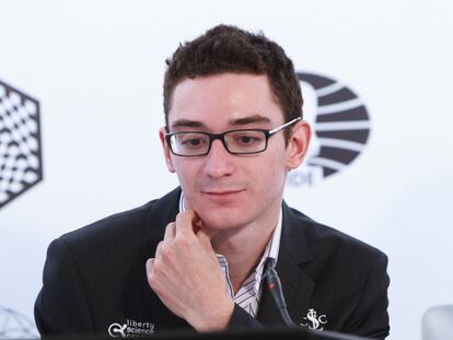 Fabiano Caruana, durante una rueda de prensa en Berlín