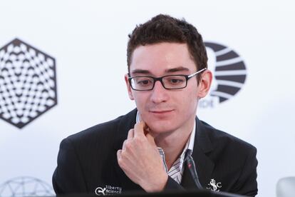 Fabiano Caruana, durante una rueda de prensa en Berlín