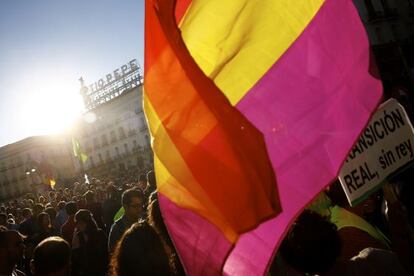 Banderas republicanas en una marcha en Madrid.