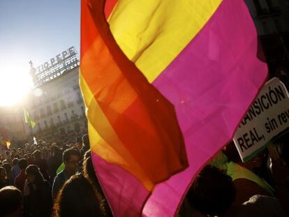 Banderas republicanas en una marcha en Madrid.