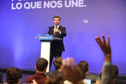 Pablo Casado, el lunes en la sede nacionald del PP.