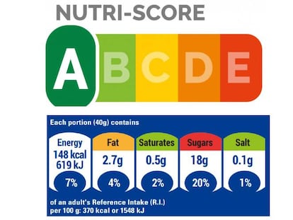 Arriba, el sistema Nutri-Score, que aplicará el gobierno español. Debajo, la propuesta de cinco grandes fabricantes, la etiqueta ENL.