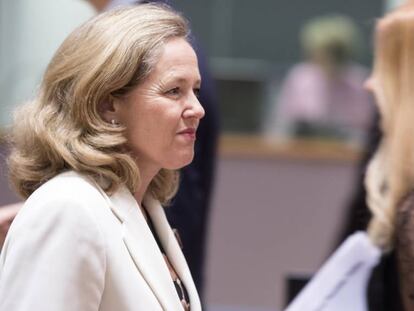 La ministra de Economía en funciones, Nadia Calviño, en Bruselas la pasada semana. 