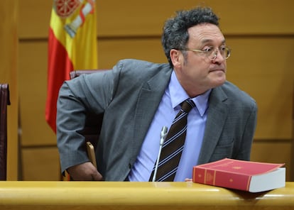 El fiscal general del Estado, Álvaro García Ortiz, durante su comparecencia en la Comisión de Justicia del Senado, el pasado 18 de febrero.