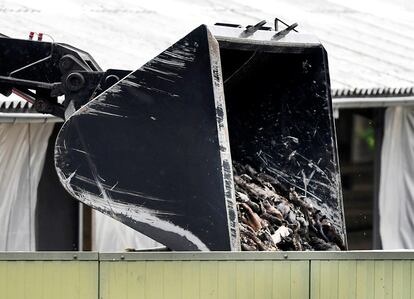 Una máquina retira los cuerpos de varios hurones de una granja con covid en los Países Bajos, en junio de este año.