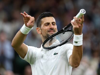 Djokovic, tras vencer a Rune en la central de Wimbledon.