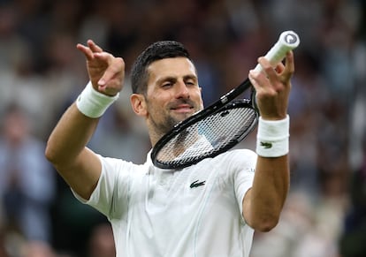 Djokovic, tras vencer a Rune en la central de Wimbledon.