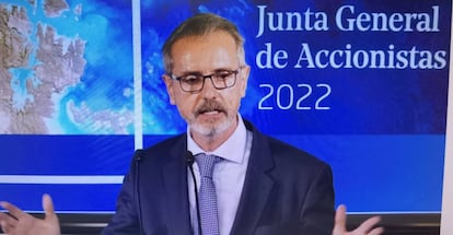 Marc Murtra, durante su intervención en la junta de accionistas de Indra.