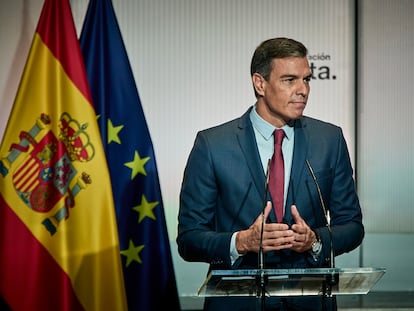 El presidente del Gobierno, Pedro Sánchez, durante su conferencia este miércoles en Casa América, Madrid, (España).