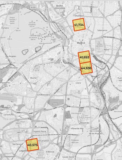 Cuatro kilómetros cuadrados en la región de Madrid superan los 40.000 habitantes (32 en Europa), según un estudio de Alasdair Rae, urbanista de la Universidad de Sheffield.