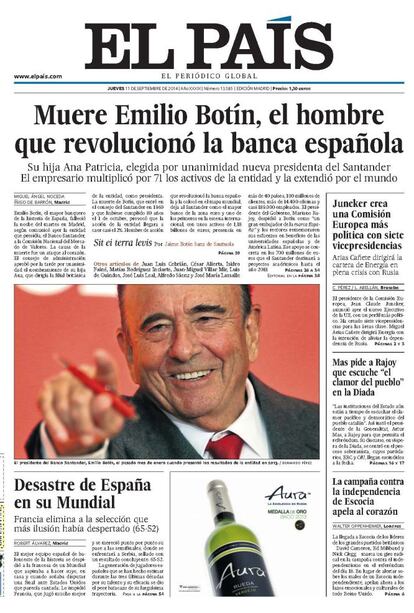 La noticia de la muerte de Emilio Botín, el banquero español con mayor proyección internacional y que revolucionó la banca española, vino acompañada ya con la noticia de la elección de su hija Ana Botín como presidenta del Santander.<p> <b>Noticia</b>: <a href="http://economia.elpais.com/economia/2014/09/10/actualidad/1410344425_083173.html" target="blank">El hombre que revolucionó la banca</a>