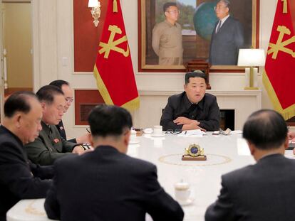 North Korean leader Kim Jong Un presides a meeting