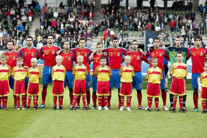 El equipo de España sub 21 que se midió en la semifinal a Bielorrusia.