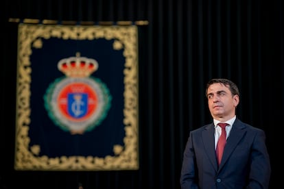 El nuevo rector de la Universidad Rey Juan Carlos (URJC), Abraham Duarte, durante su acto de toma de posesión en el Rectorado de la URJC el 16 de junio.