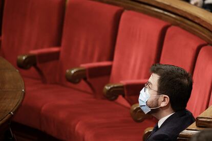 El presidente de la Generalitat, Pere Aragonès, en el Parlament.