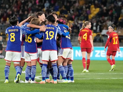 Las jugadoras japonesas celebraban este lunes uno de los goles marcados a España en el Mundial.