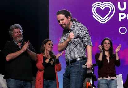 El secretario general de Podemos, Pablo Iglesias, en el acto de cierra de campaña de Unidas Podemos.