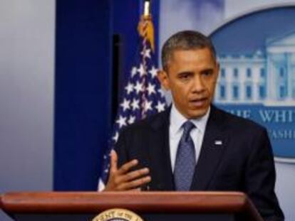 Barack Obama, durante su intervención en la Casa Blanca, para explicar la situación económica de EE UU