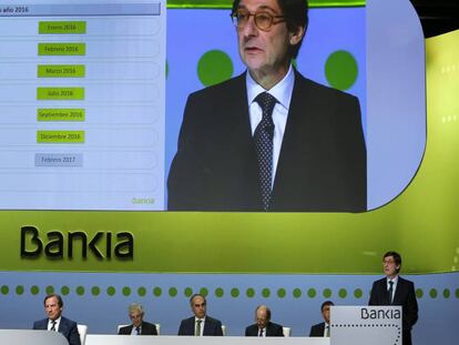 Jos&eacute; Ignacio Goirigolzarri, presidente de Bankia, durante la junta general de accionistas celebrada este viernes en el Palacio de Congresos de Valencia.